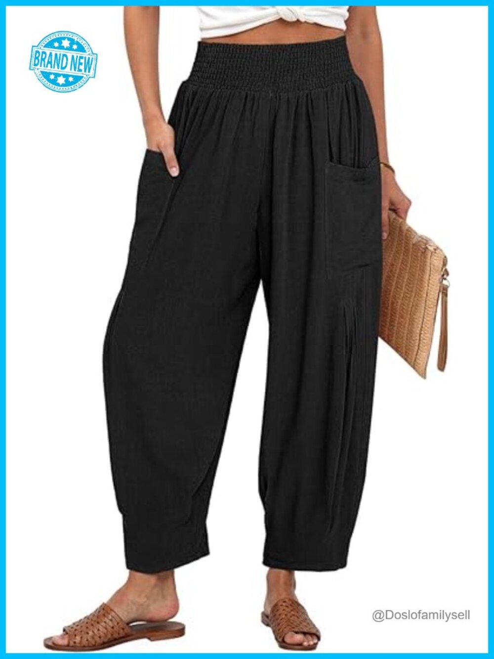 Women Linen Boho Pants Casual Loose High Waist Cargo Lounge Harem Pant